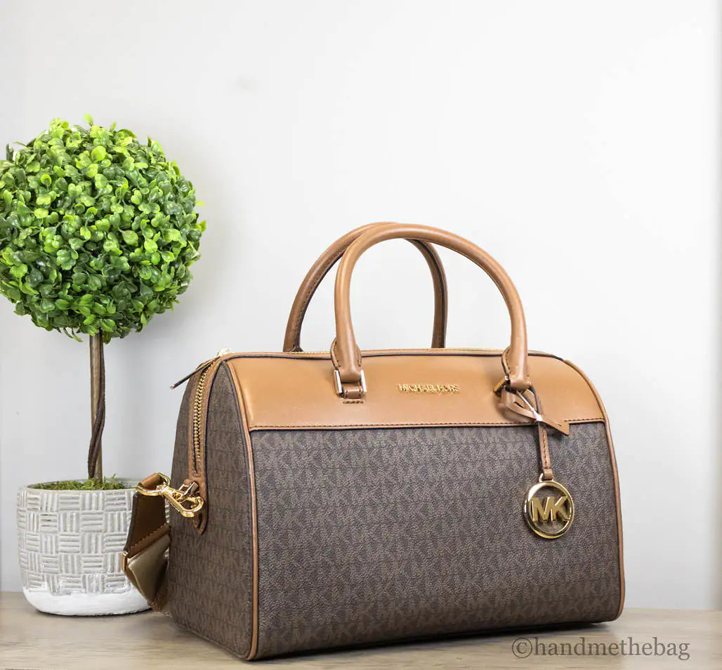 Michael Kors Travel Medium Brown Signature PVC Duffle Crossbody Handbag