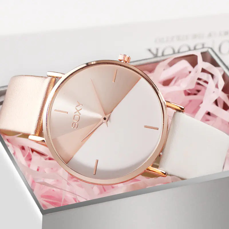 SOXY Women's Quartz Leather Strap Watch with Large Dial