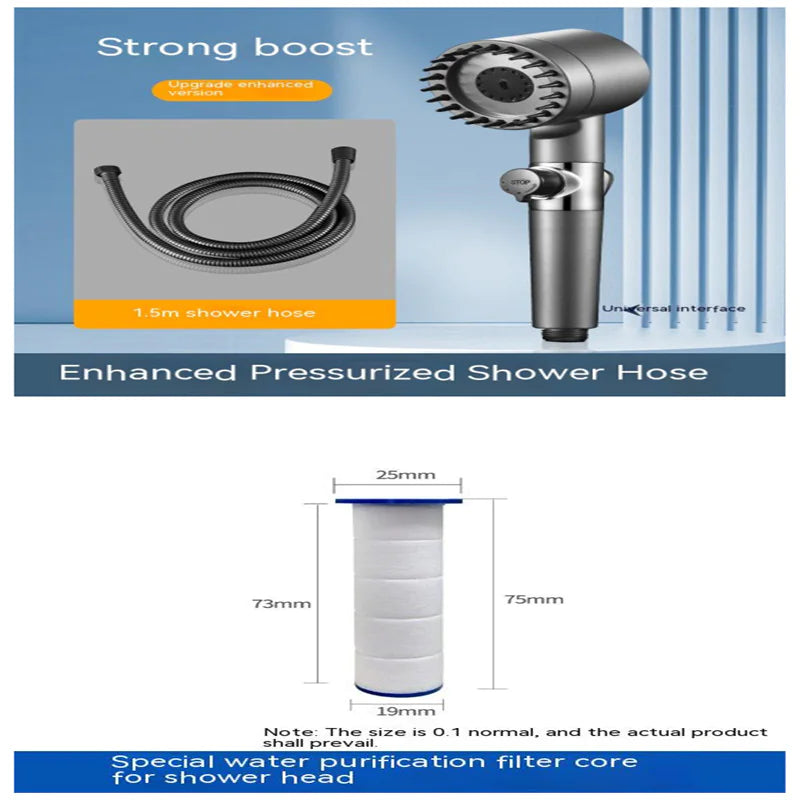 Adjustable Supercharged Shower Head with Hose
