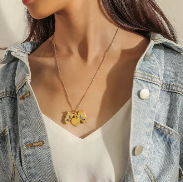 Photo Box Butterfly Necklace Heart Pendant