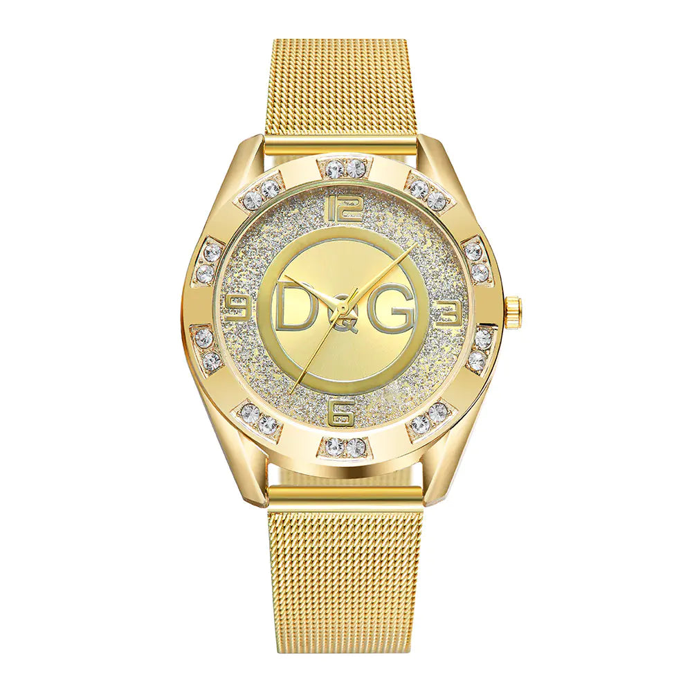 Fashionable Women's Dual Diamond Watch with Rhinestones