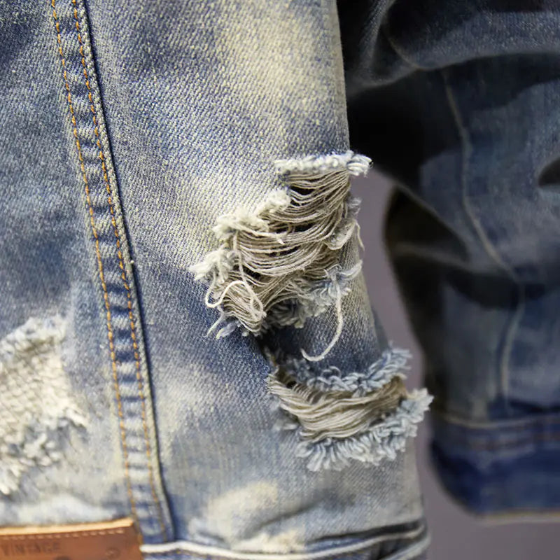2023 Oversized Distressed Denim Jacket for Men