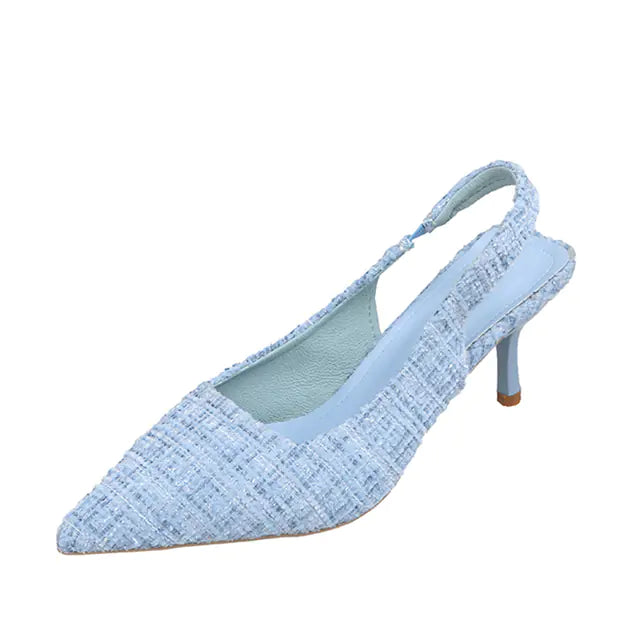 Escarpins Slingbacks à Talons Hauts et Bout Pointu Bleus pour Femmes