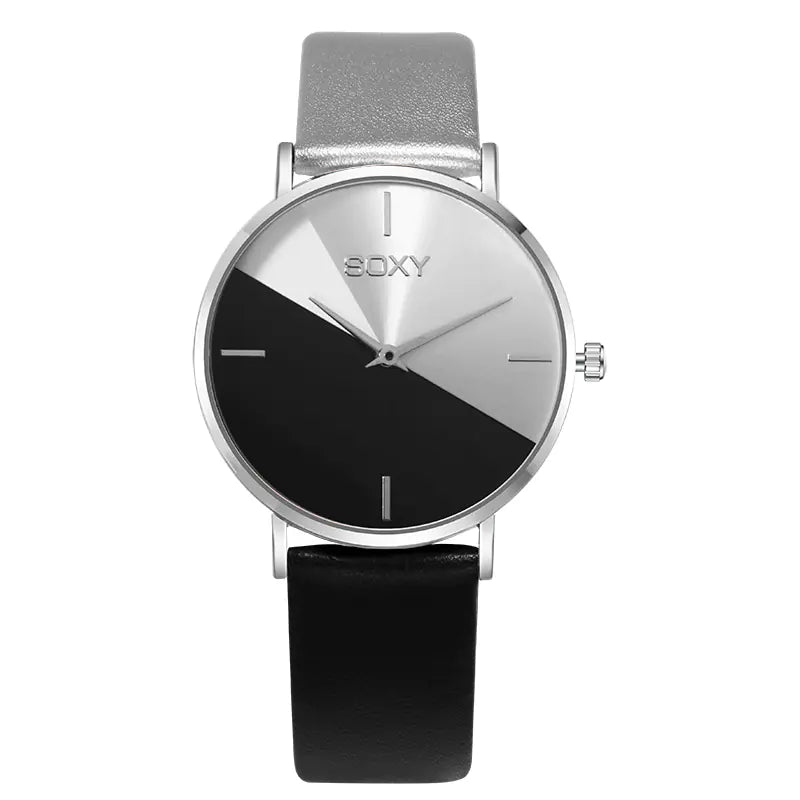 SOXY Women's Quartz Leather Strap Watch with Large Dial