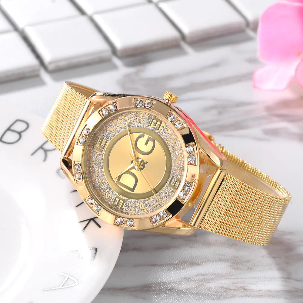 Fashionable Women's Dual Diamond Watch with Rhinestones