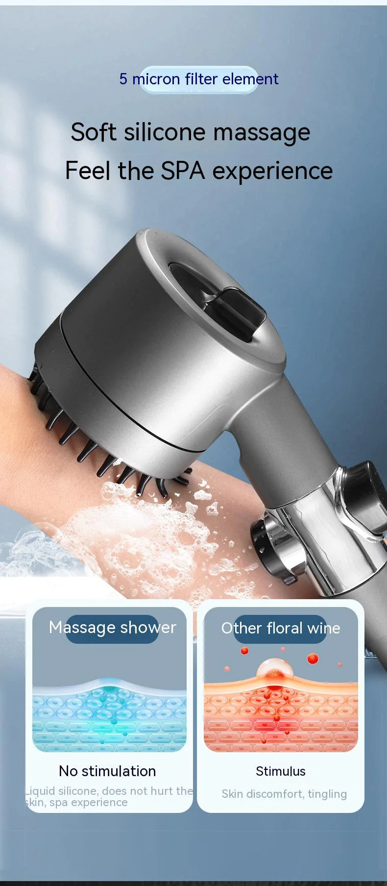 Adjustable Supercharged Shower Head with Hose