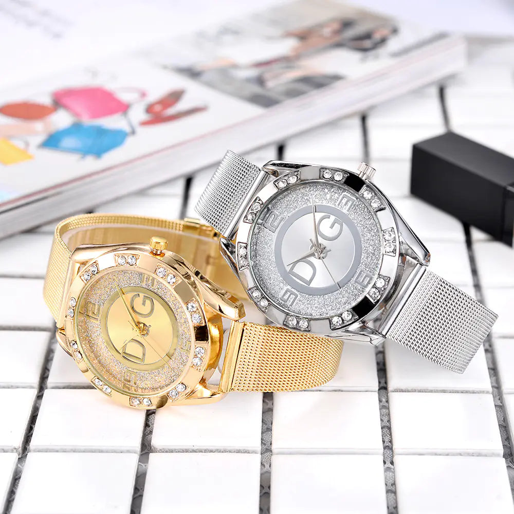 Fashionable Women's Dual Diamond Watch with Rhinestones