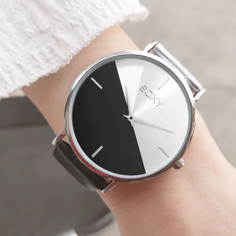 SOXY Women's Quartz Leather Strap Watch with Large Dial