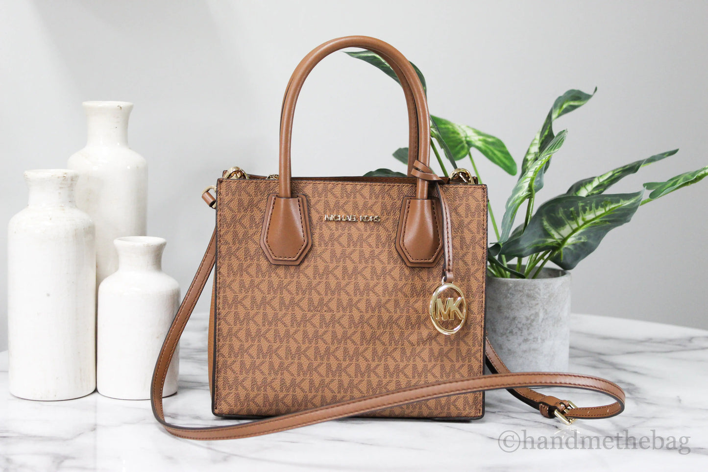 Michael Kors Mercer Medium Luggage Multi Leather Messenger Crossbody Handbag