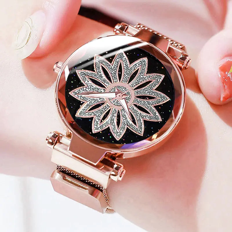 Starry Surface Women's Quartz Watch with Magnetic Design