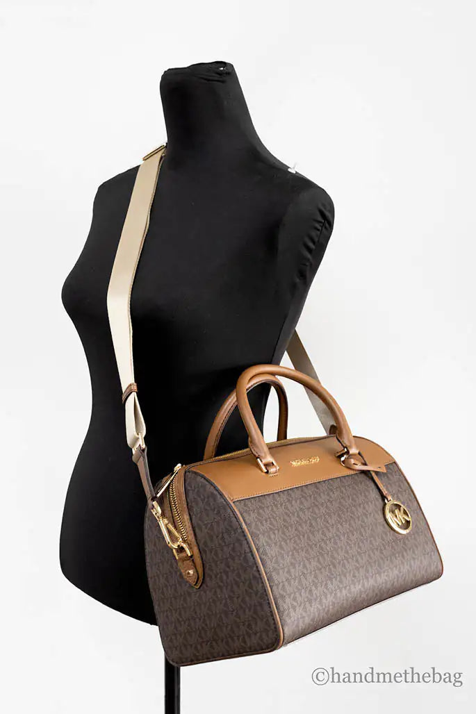 Michael Kors Travel Medium Brown Signature PVC Duffle Crossbody Handbag