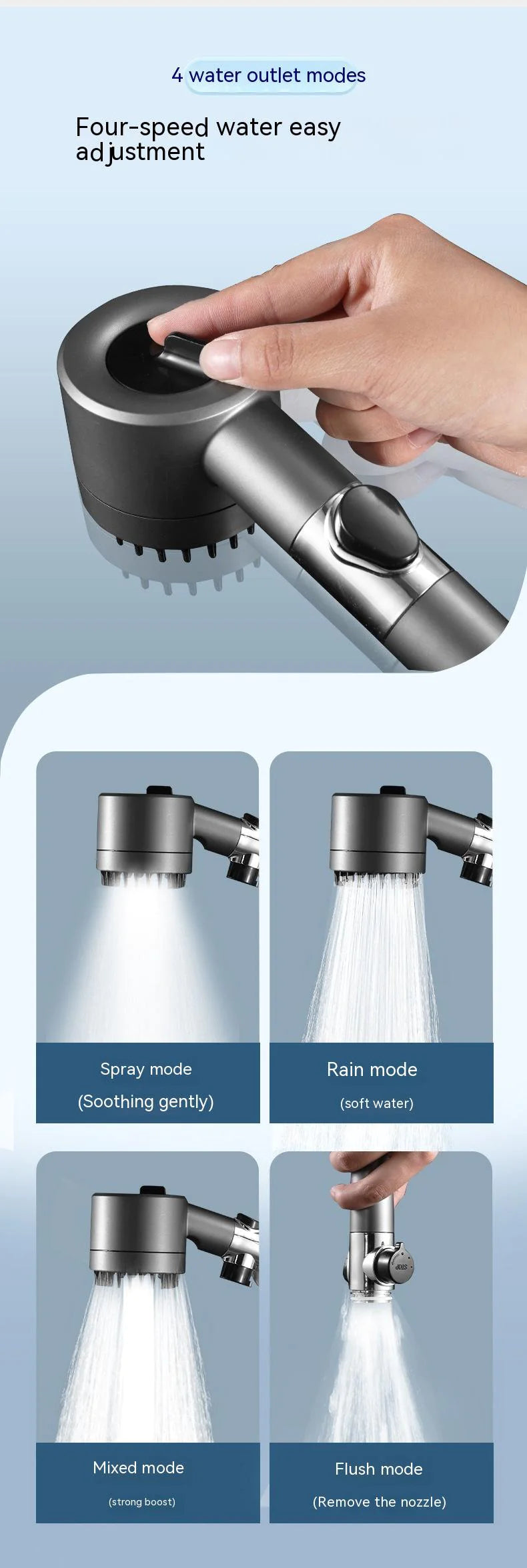 Adjustable Supercharged Shower Head with Hose