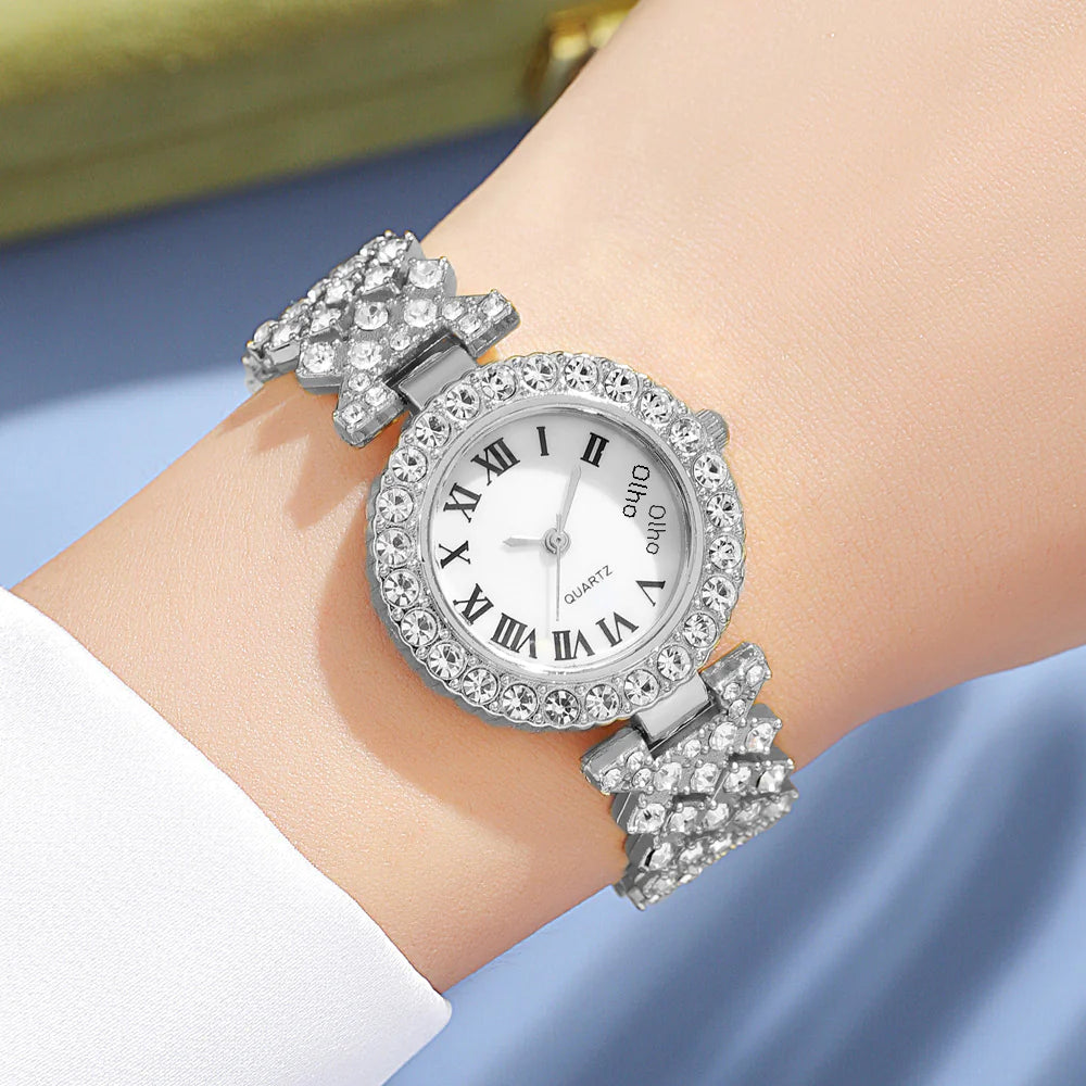 Fashion Roman Pattern Diamond Women's Quartz Watch