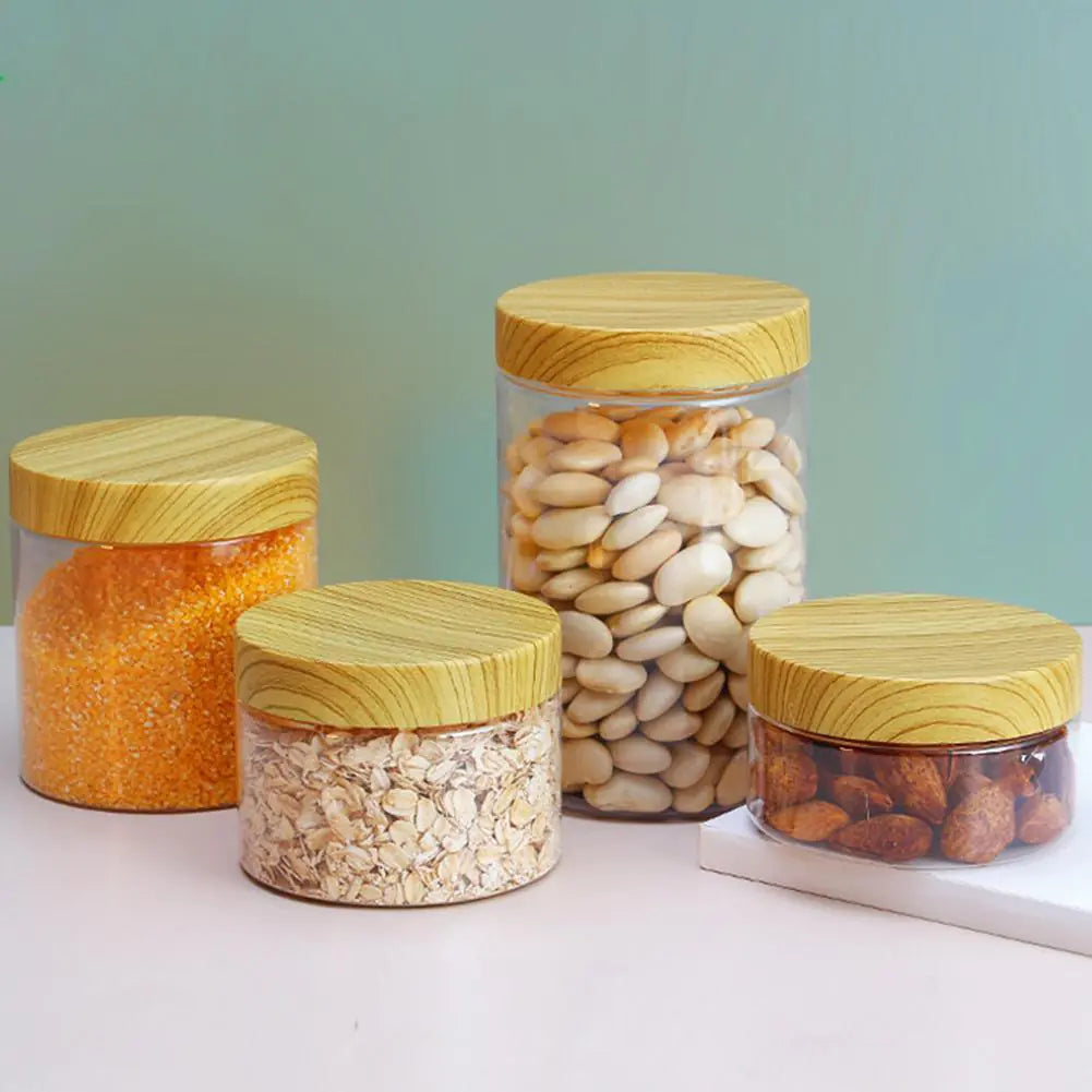Wood Grain Transparent Storage Jar for Spices & Cereals