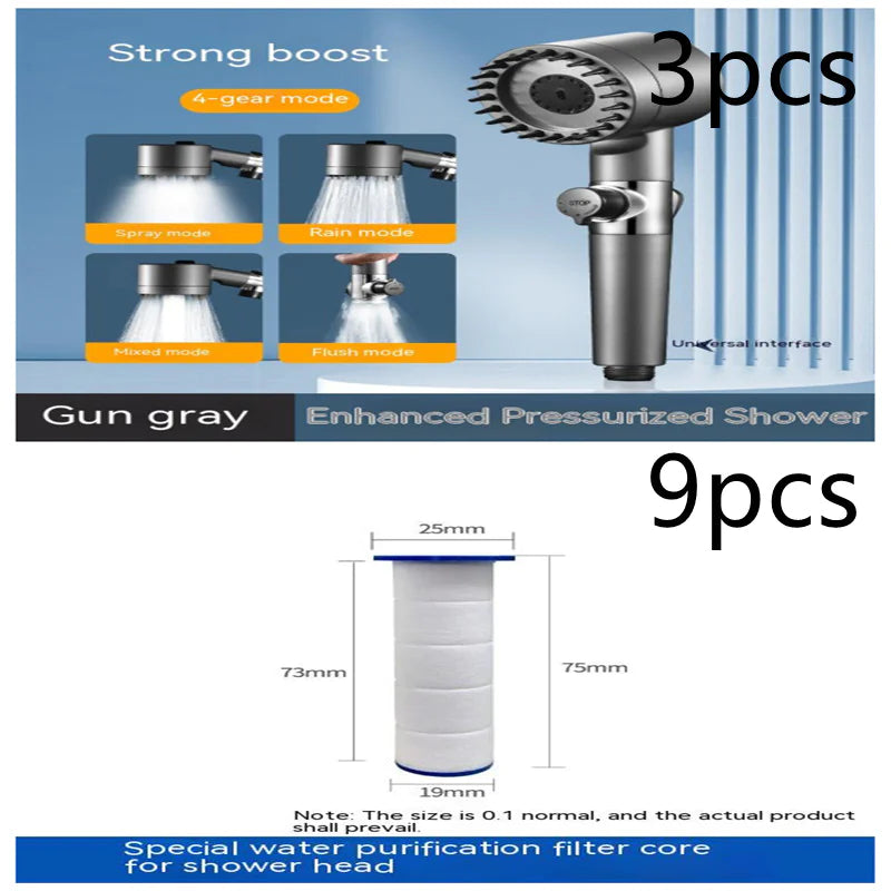 Adjustable Supercharged Shower Head with Hose