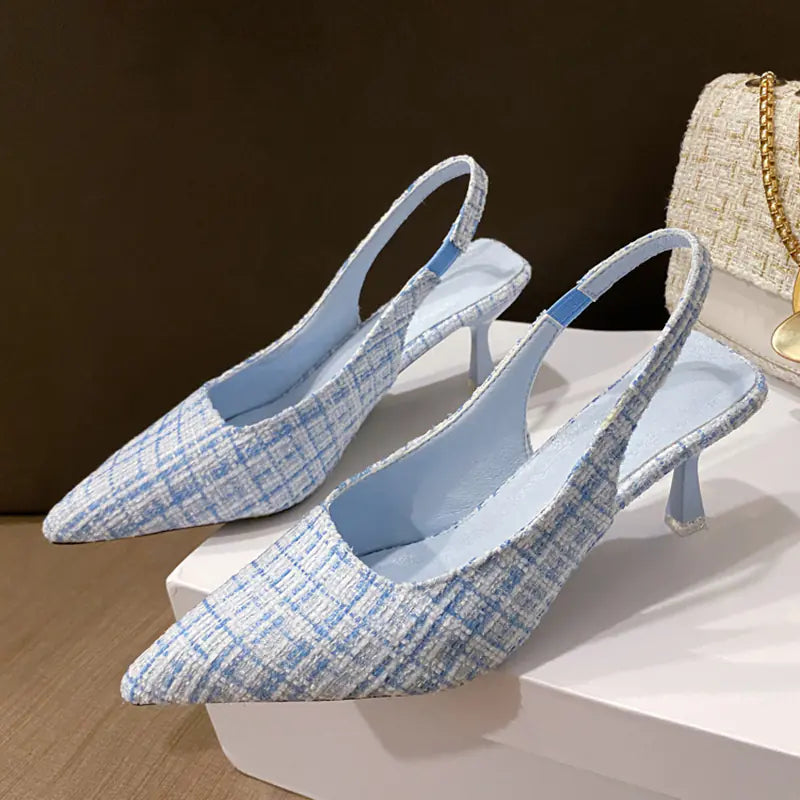 Escarpins Slingbacks à Talons Hauts et Bout Pointu Bleus pour Femmes