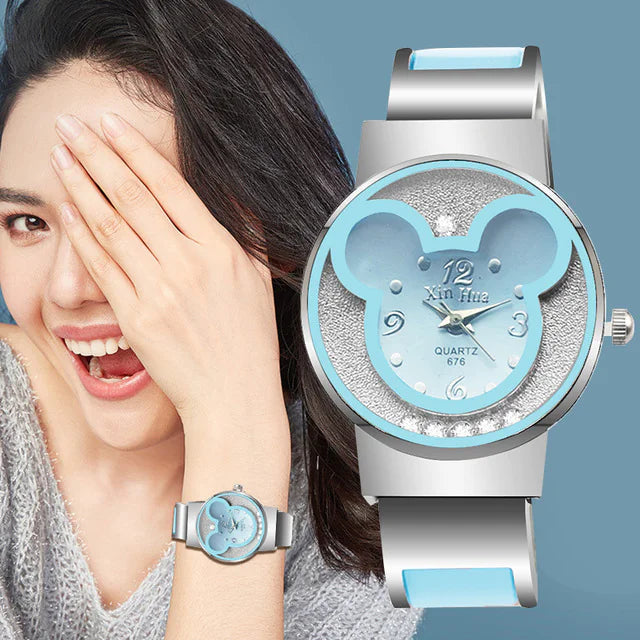 Women's Quartz Watch with Mickey Design and Bracelet