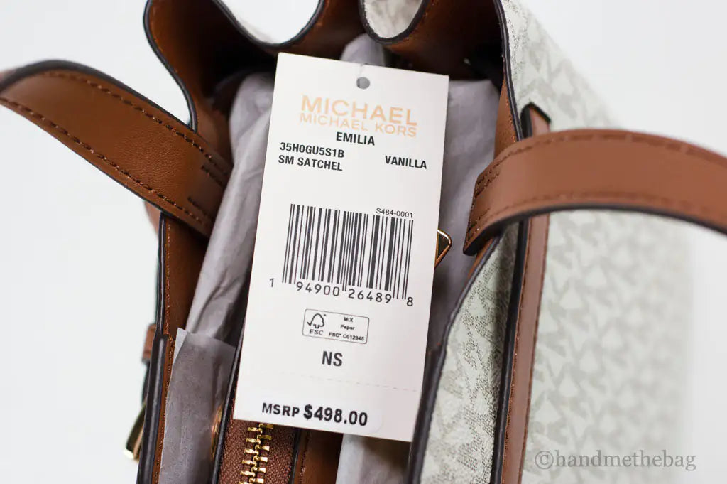 Michael Kors Emilia Small Vanilla Signature Leather Satchel Crossbody Handbag