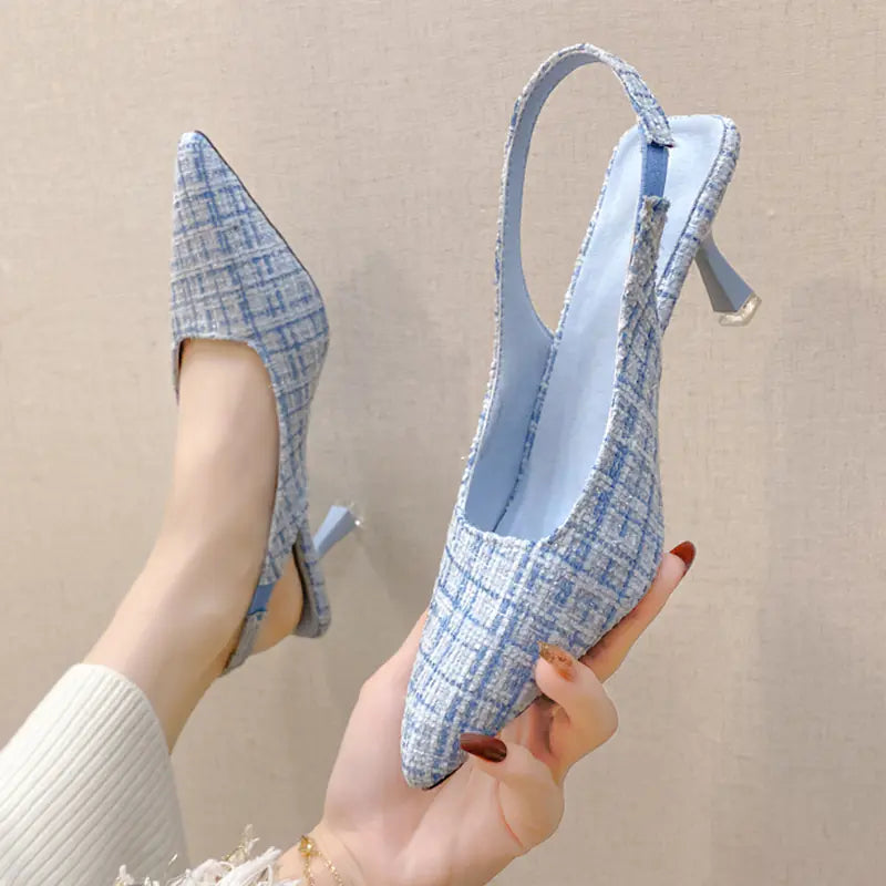 Escarpins Slingbacks à Talons Hauts et Bout Pointu Bleus pour Femmes