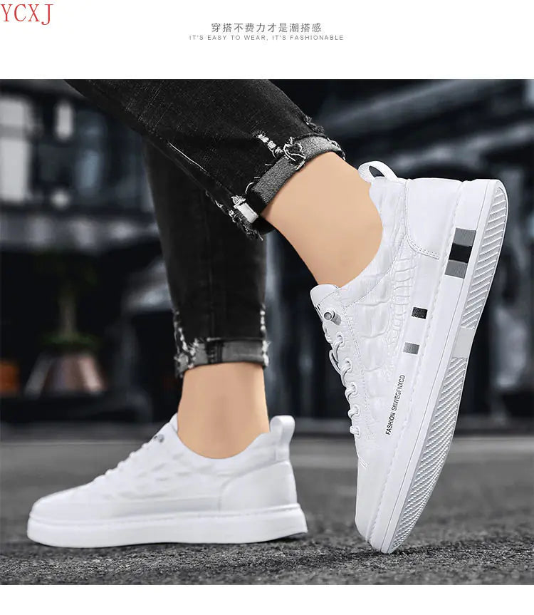 Trendy Breathable White Crocodile Pattern Men's Shoes