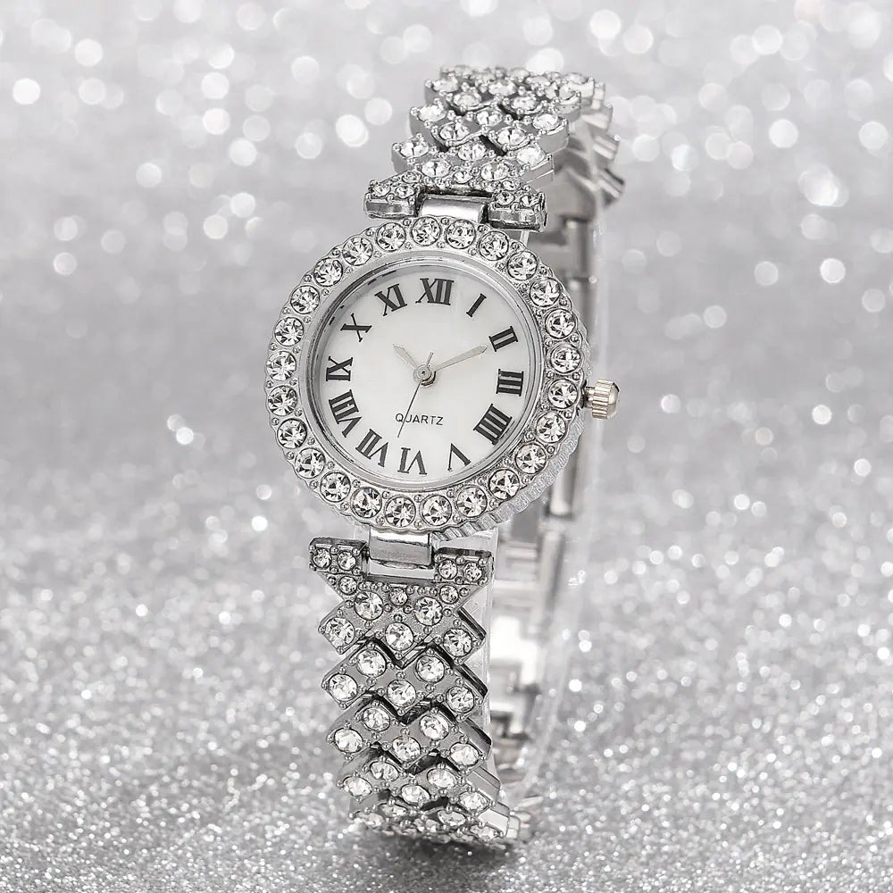Fashion Roman Pattern Diamond Women's Quartz Watch
