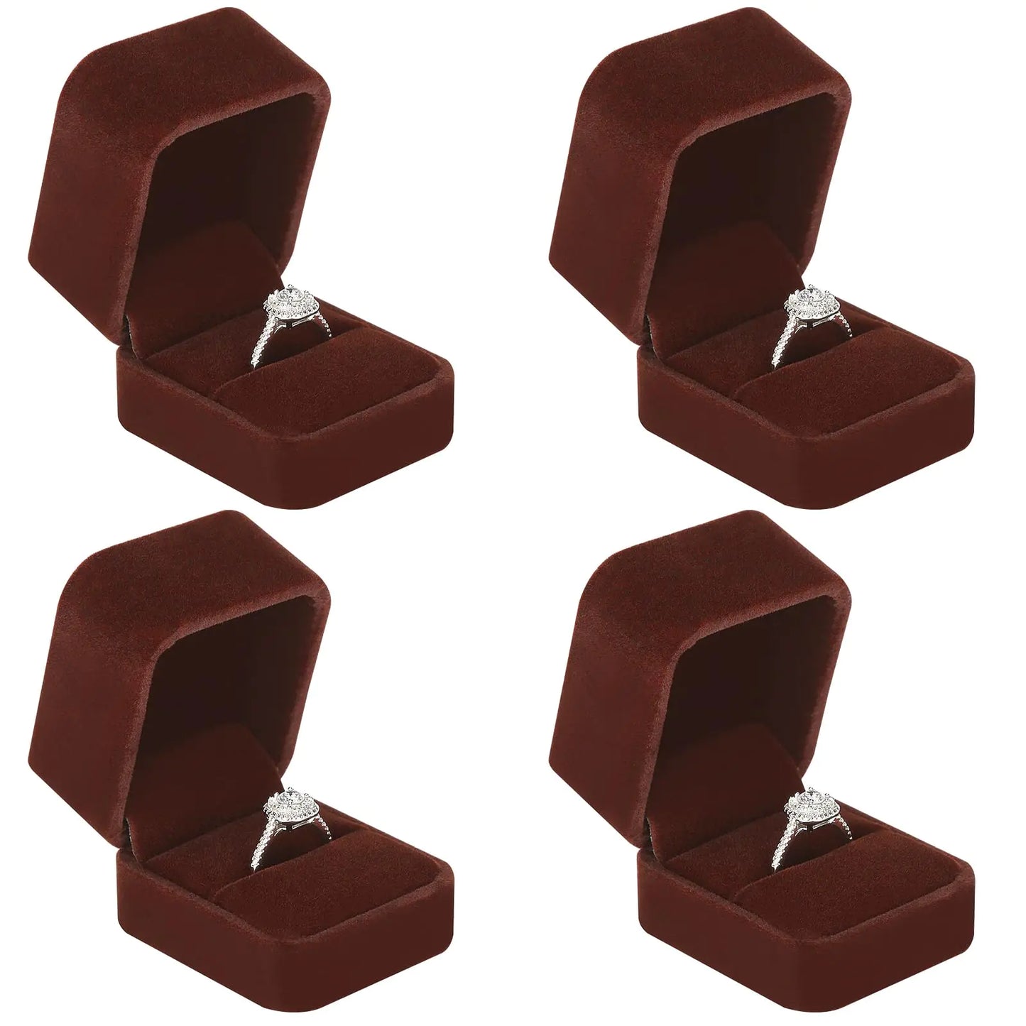 LETURE 4 Pieces Velvet Ring Gift Boxes Set Earring Pendant Jewelry Case Jewellry Display Box for Wedding EngagementProposal Birthday and Anniversary (Coffee-4PCS)