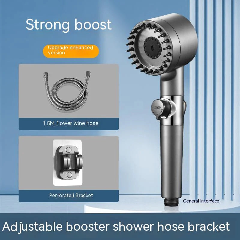 Adjustable Supercharged Shower Head with Hose