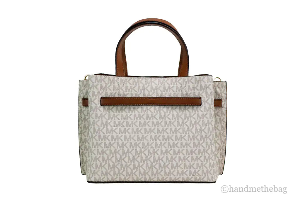 Michael Kors Emilia Small Vanilla Signature Leather Satchel Crossbody Handbag