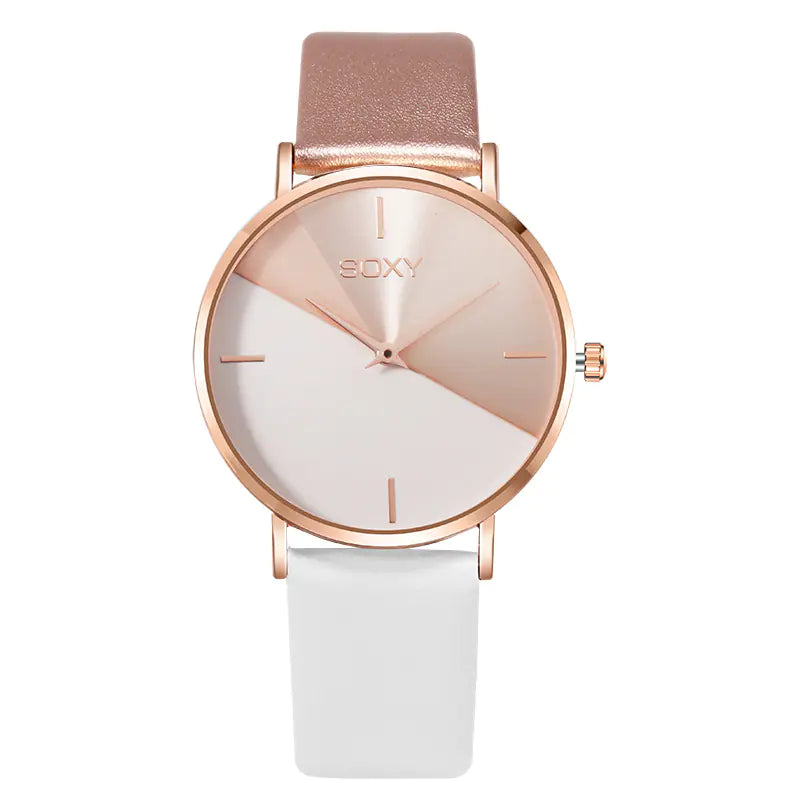 SOXY Women's Quartz Leather Strap Watch with Large Dial