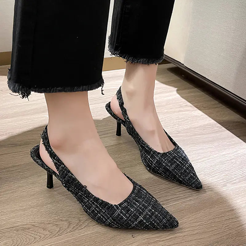 Escarpins Slingbacks à Talons Hauts et Bout Pointu Bleus pour Femmes