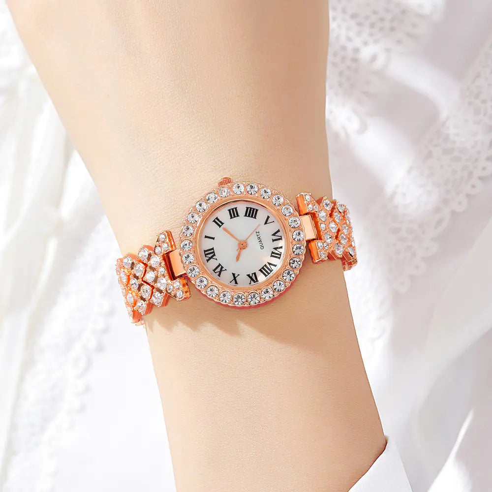 Fashion Roman Pattern Diamond Women's Quartz Watch