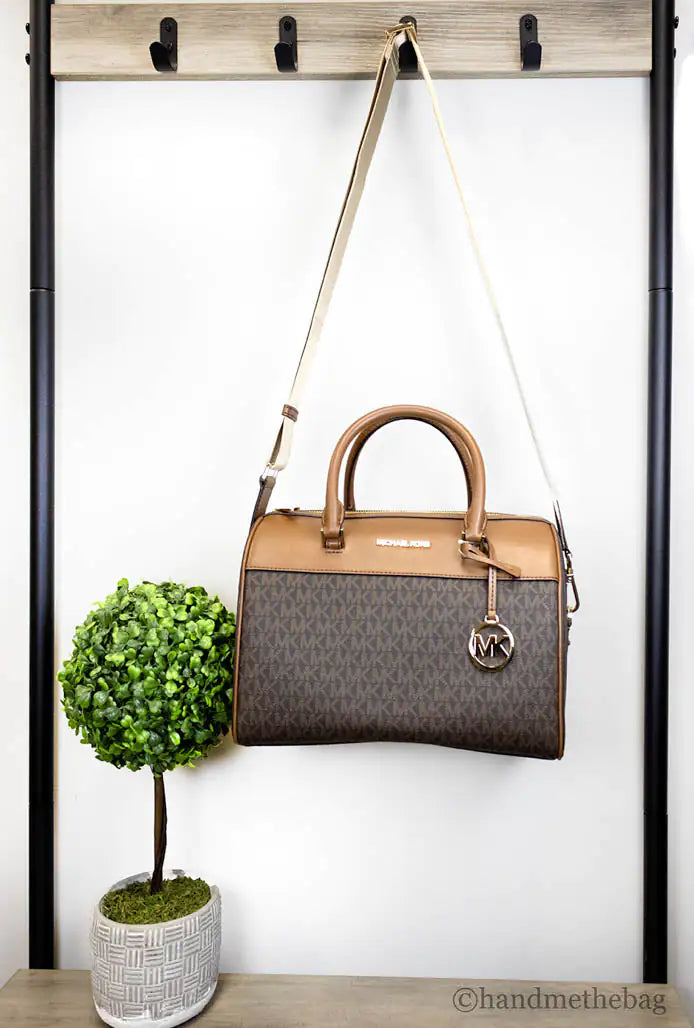 Michael Kors Travel Medium Brown Signature PVC Duffle Crossbody Handbag