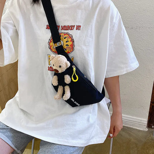 Sac Bandoulière en Toile à Motif Ours Mignon pour Femmes