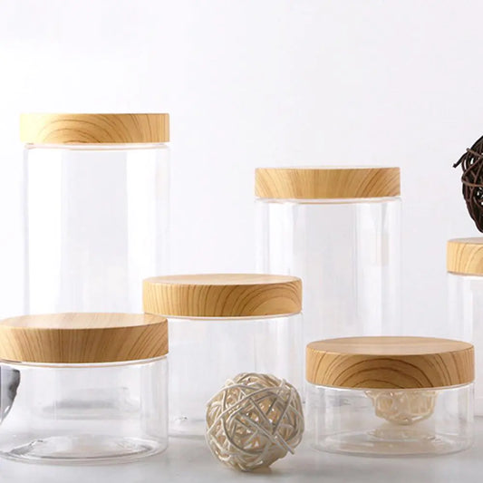 Wood Grain Transparent Storage Jar for Spices & Cereals