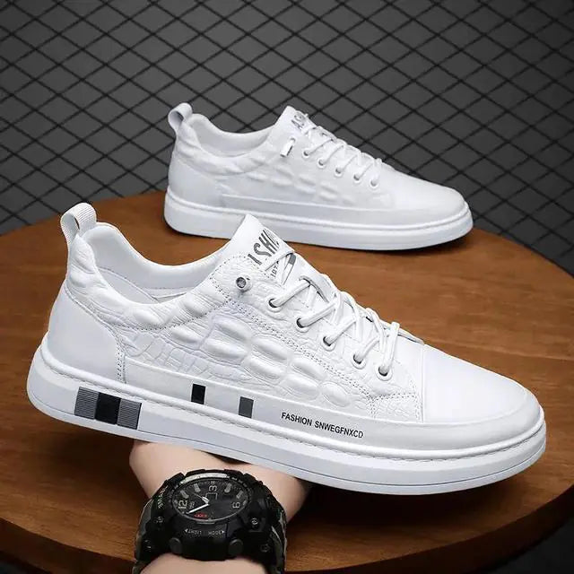 Trendy Breathable White Crocodile Pattern Men's Shoes