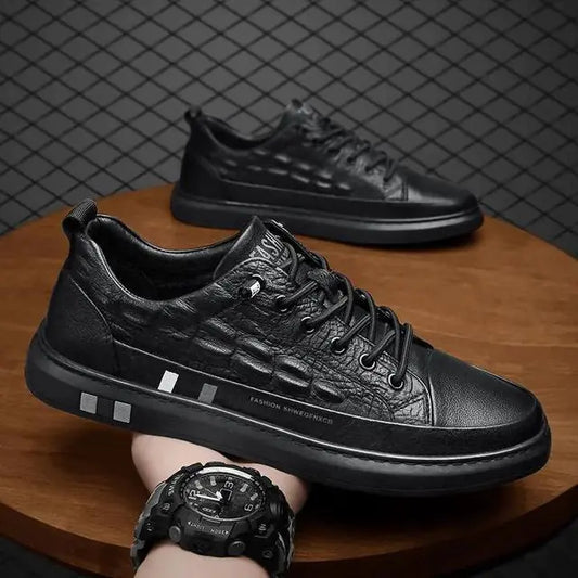 Trendy Breathable White Crocodile Pattern Men's Shoes