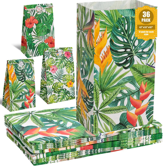 VGOODALL 36PCS Sacs de Faveur de Fête Sacs Hawaii avec Autocollants Sacs en Papier Sacs Cadeaux Sacs à Déjeuner pour Cadeaux de Fête