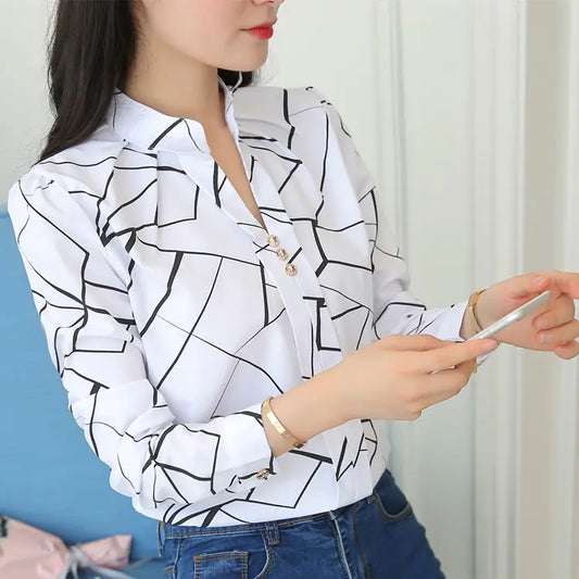 Loose Striped Stand Collar Women's Shirt - Long Sleeve Top