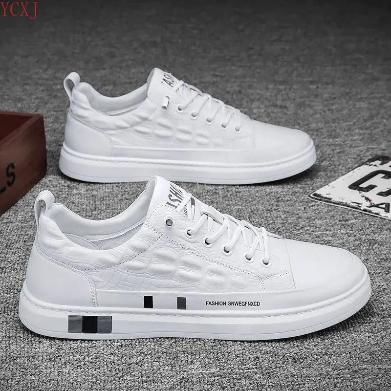 Trendy Breathable White Crocodile Pattern Men's Shoes