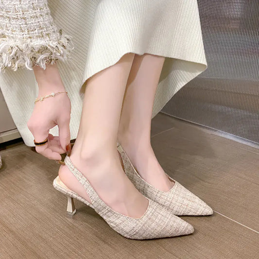 Escarpins Slingbacks à Talons Hauts et Bout Pointu Bleus pour Femmes