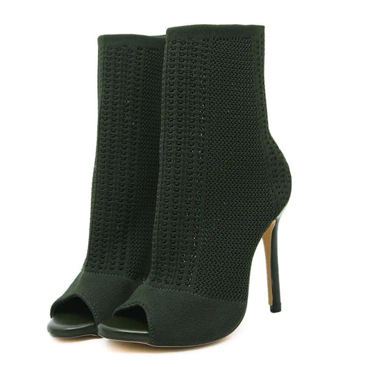 Talons Hauts Tricotés à Bout Ouvert pour Femmes, Collection Automne