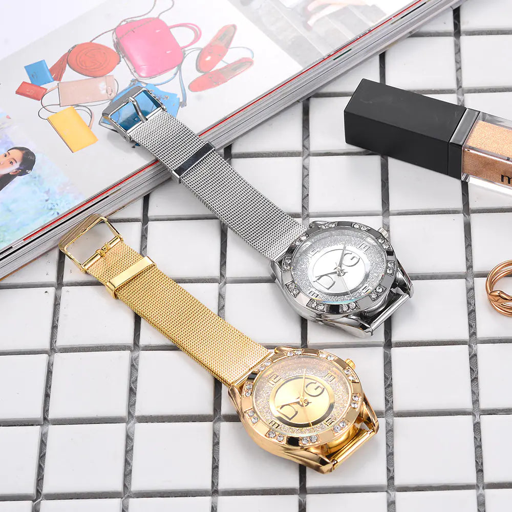 Fashionable Women's Dual Diamond Watch with Rhinestones