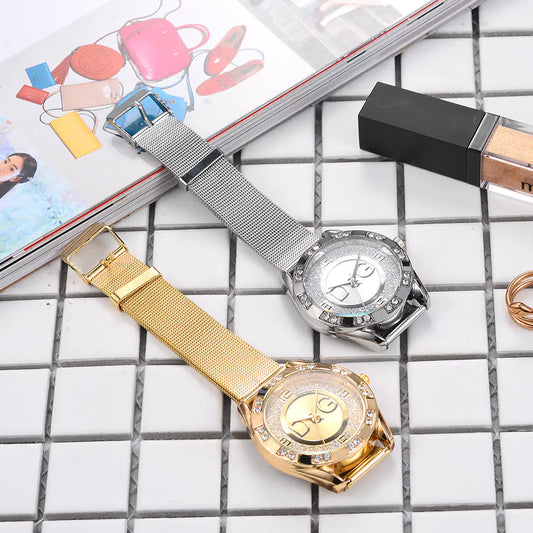 Fashionable Women's Dual Diamond Watch with Rhinestones