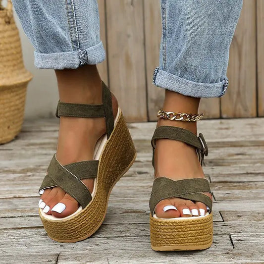 Talons Hauts Décontractés à Bout Ouvert et à Lanières Croisées pour Femmes