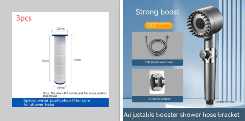 Adjustable Supercharged Shower Head with Hose