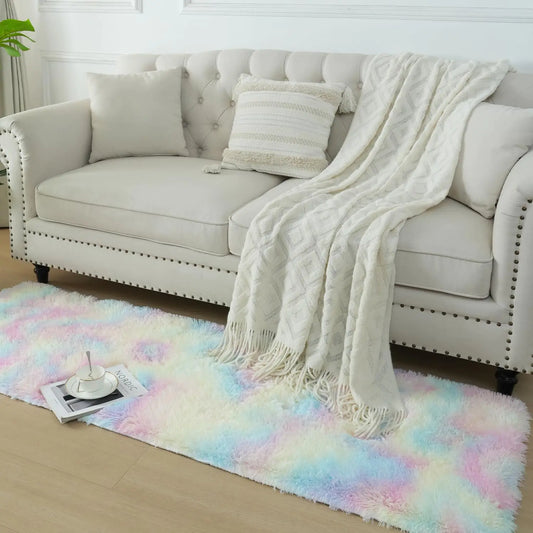 MIIKGEEA Area Rugs for Bedroom Living Room 2x6 Ft Shag Area Rug Soft Fluffy Area Rug for Living Room Bedroom for Nursery Room Living Room Home Decor and Kids Room (Rainbow)