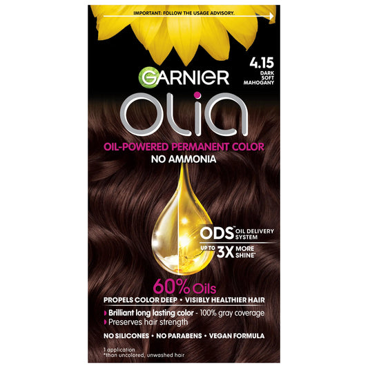 Garnier Couleur de Cheveux Olia Sans Ammoniaque Couleur Brillante et Riche en Huile Coloration Permanente 4.15 Acajou Doux Foncé 1 Unité (L'emballage Peut Varier)