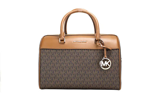 Michael Kors Travel Medium Brown Signature PVC Duffle Crossbody Handbag