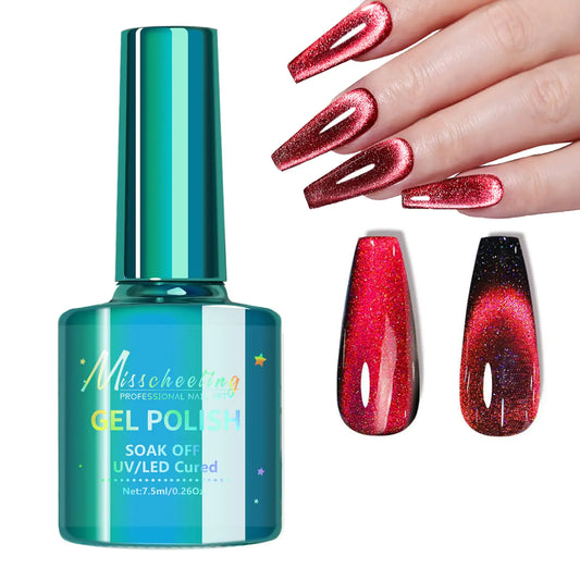 SALROAL 12D Cat Eye Gel PolishRed Cat Eye Nail Polish Magnetic Gel Nail Polish Multi ColorWine Red Glitter Nail Polish Holographic Cats Shiny Diamond Glitter Gel Shimmer Gel Nail Polish
