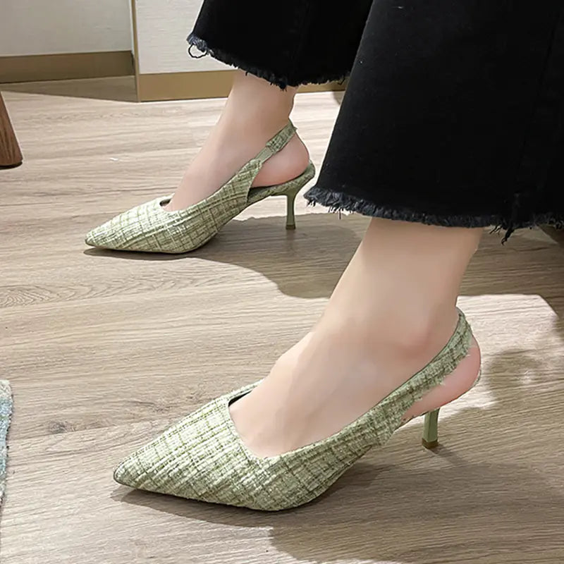 Escarpins Slingbacks à Talons Hauts et Bout Pointu Bleus pour Femmes